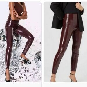 SPANX Faux Patent Leather Shiny Burgundy Leggings